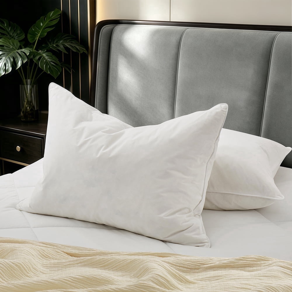 Set of 2 Goose Down Pillows Queen Size , 100% Cotton Shell, Supportive Cooling Pillows , Hotel Bed Pillows