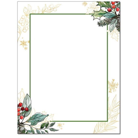 Holly Berries Letterhead Printer & Copy Christmas, Holiday Paper, 25 Sheets per Pack