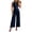 Navy, variant on Women's Formal Vest and Pants Two-Piece Set, Round Neck Button-Down Vest with Matching High Waist Wide Leg Pants, Elegant Outfit for Work and Special Occasions