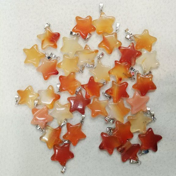 K-KED Natural Stone Red Agate 50pcs Star Pendant Bead for DIY Delicate Jewelry Making 20mm