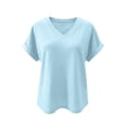 thumbnail image 4 of Xuyuer Womens T Shirts Short Sleeve V Neck Loose Casual Summer Tops Water Soluble Flower Solid Color Loose Comfortable Breathable T-shirt, 4 of 5