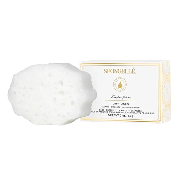 SPONGELLÉ Pedi Buffer with Built-In Cleanser, Exfoliating Soap Sponge, Freesia Pear