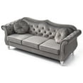 thumbnail image 4 of Maykoosh French Country Velvet Upholstry Fabric Button Tufted Living Room Sectional Sofa in Rutched Arm Style - 35"D x 82"W x 34"H-Color:Dark Gray, 4 of 5