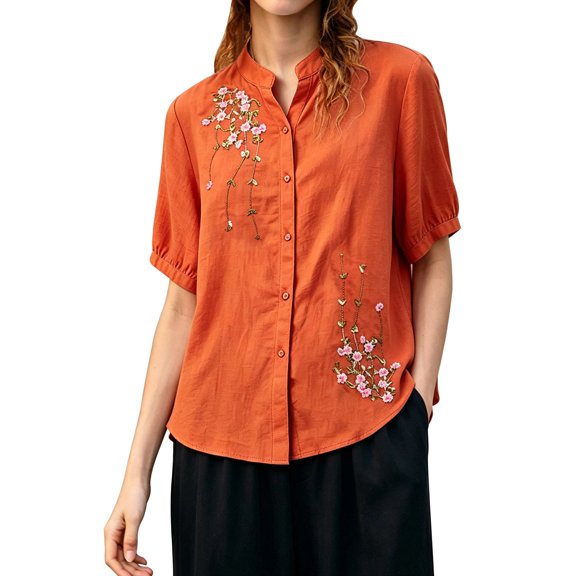 Shirts Tops for Women Solid Color V Neck Embroidered Casual Tank Top