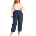 thumbnail image 3 of Agnes Orinda Women's Plus Size Pleated Work Office Outfits High Waisted Straight Business Casual Pants with Pocket 3X Dark Blue, 3 of 7