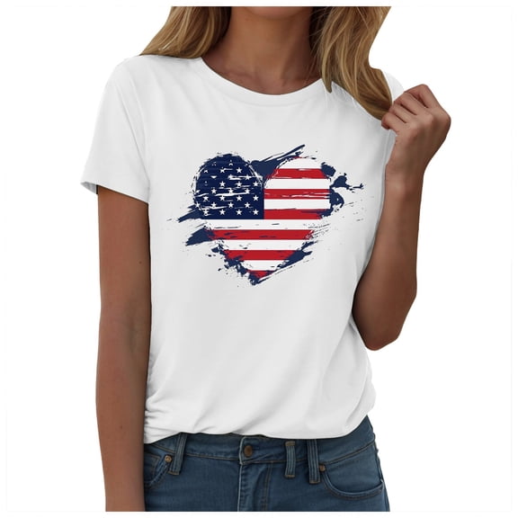 American Flag Graphic Tees for Women 4th of July Patriotic Shirts Cute Sunflower Short Sleeve Tops White,M