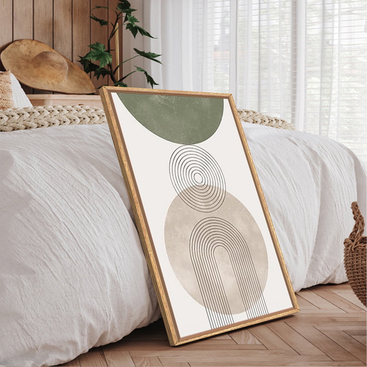 TOARTi Boho Canvas Wall Art Sage Green Framed Minimalist Painting Modern Geometric Abstract Prints Set of 3 for Living Room Bedroom Office 24x36 Inch