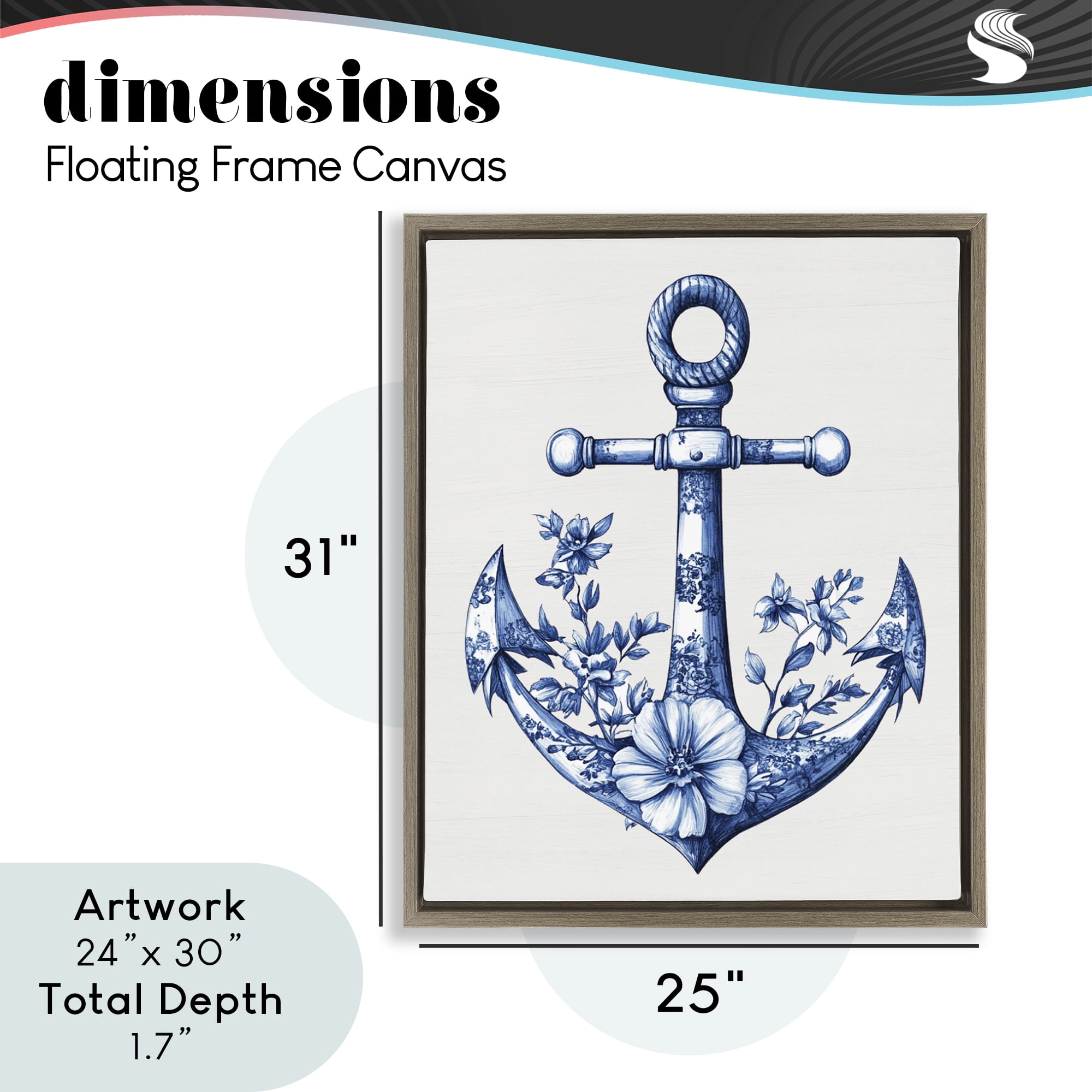 Toile Patterned Anchor Brown Framed Floater Canvas Wall Art, design by Lettered and Lined