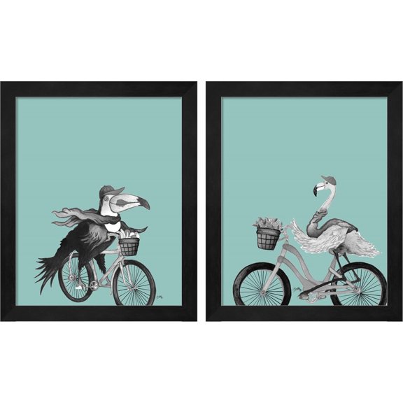 Great Art Now What a Wild Ride on Teal by Elizabeth Medley, 2 Piece Framed Art Set Each 9.25"W x 11.25"H