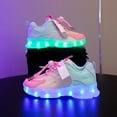 thumbnail image 3 of Mesh Tennis Shoes for Boy Girl Kids Light up Shoes Color Block Strappy Sneakers Breathable Soft Footbed Comfortable Walking Shoes Hot Pink 2.5 Big Kid, 3 of 5