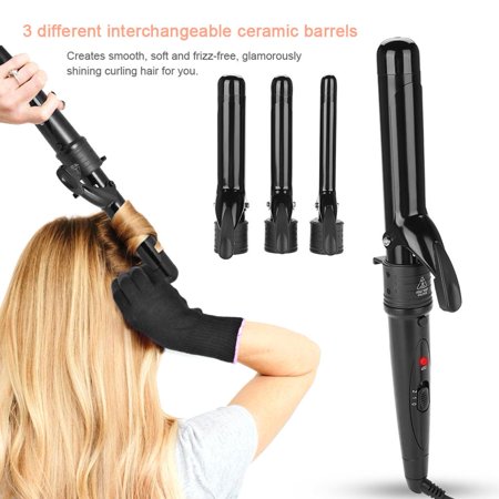 3 IN 1 Professional Hair Curler Iron Wand Roller With Interchangeable Ceramic Ion Barrels And Glove,Hair Curler, Hair