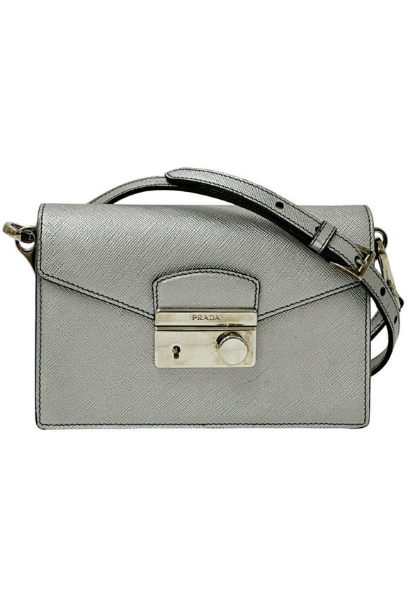 Pre-Owned Prada Women's Saffiano Silver Compact Shoulder Bag (Fair)