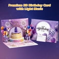 thumbnail image 2 of Rechale Birthday Cards, 3D Pop Up Fireworks Greeting Cards, Musical & LED Lights Happy Birthday Gifts Card with Blowable Candle Cake for Women, Men - Purple Balloon, 2 of 9
