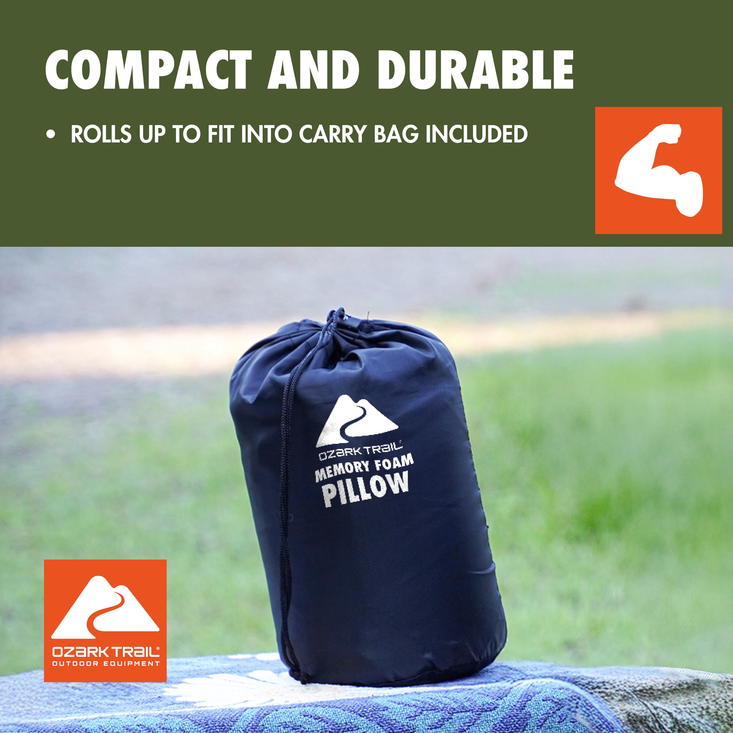 Ozark Trail Memory Foam Camping Pillow, Adult Use, Dark Gray