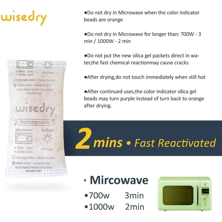 Wisedry 5 Gram 60-Packs Rechargeable Silica Gel Desiccant Packets Fast  Reactivat