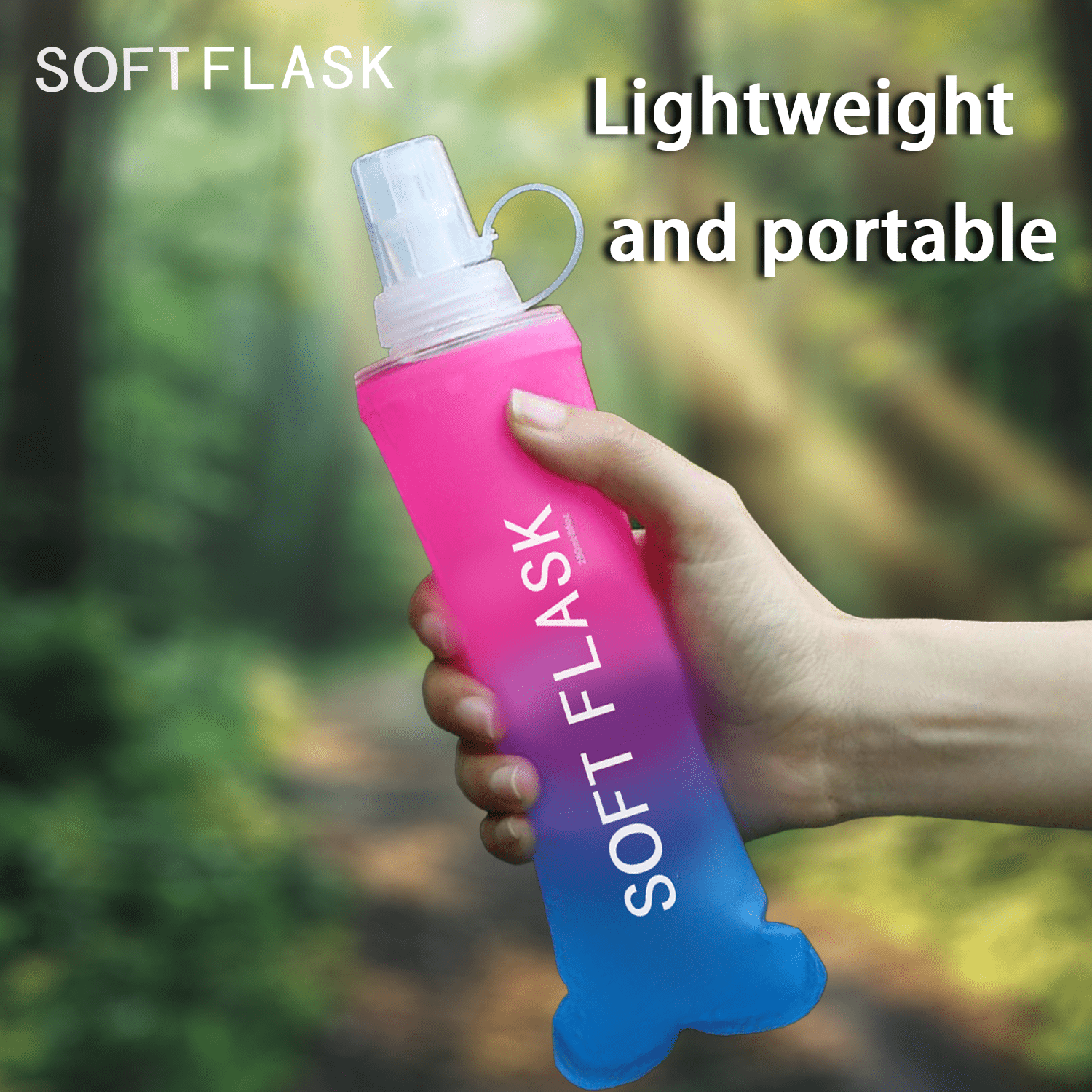 2- Pack Folding Soft Flask Portable Collapsible Running Lightweight Water Bottle for Outdoor Sports,Travel with Mouthpeice Cover - Ideal for Hiking Cycling Climbing (250ml/8.45oz, Pink Blue)