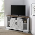 thumbnail image 5 of Walker Edison Modern Farmhouse Sliding Door Corner TV Stand, Rustic Oak/Solid White, 5 of 21