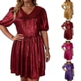 thumbnail image 1 of QIUOMBBP Robes Métalliques pour Femmes Grande Taille Manches Courtes à Volants Midi Robe d'Été Décontractée Ample pour Fête Rouge TTTTG, 1 of 1