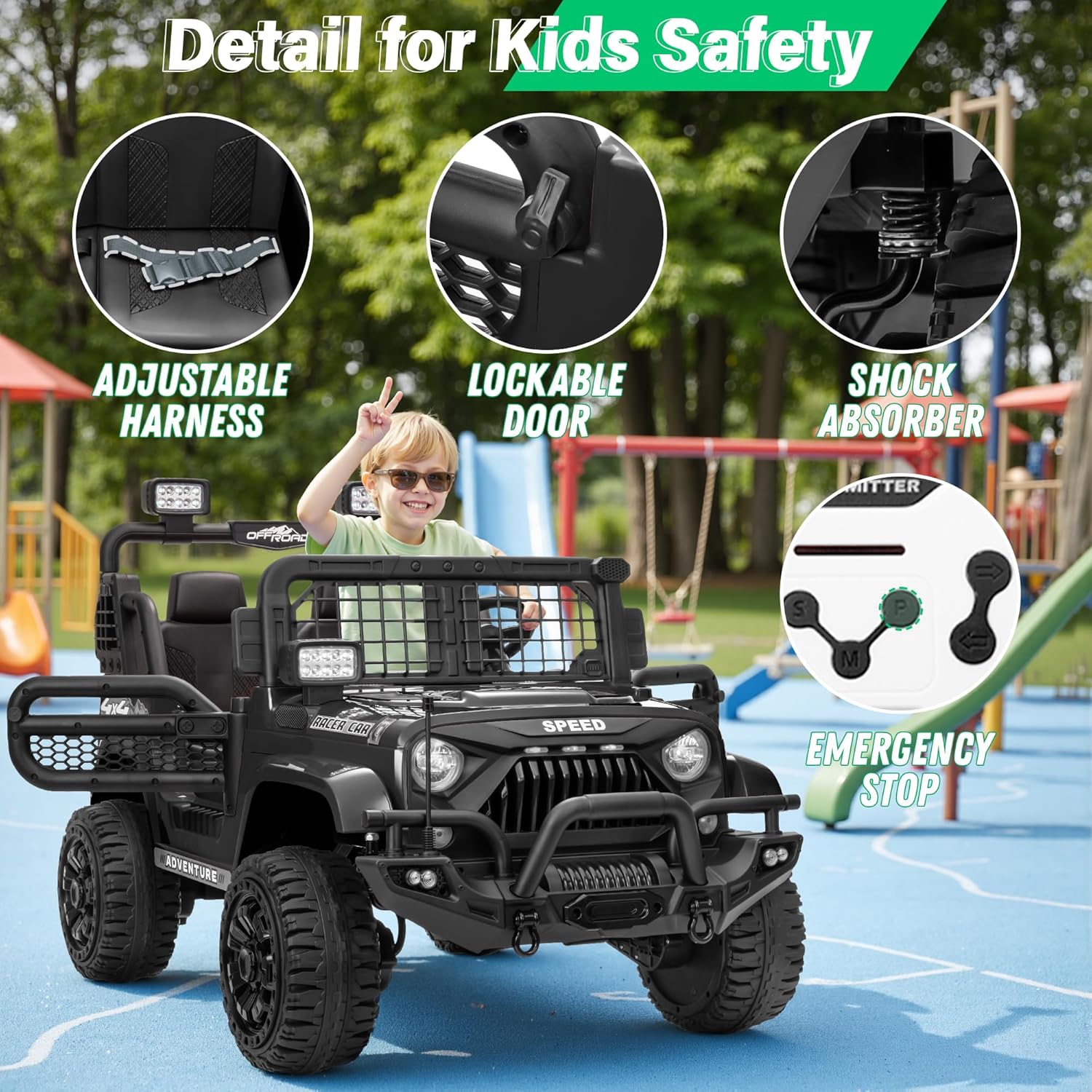 HappyToysWorld Kids Ride On Car 24V with Parent Remote Control, 2-Seater Electric Toy Truck for Big Boys & Girls, 4 Shock Absorbers, 3 Speed Modes, 24 Volt Battery Powered Vehicle