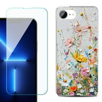 For For iPhone 16e Phone Case Cover, Shockproof Case with Tempered Glass Screen Protector, by OneToughShield - Pastel Flowers