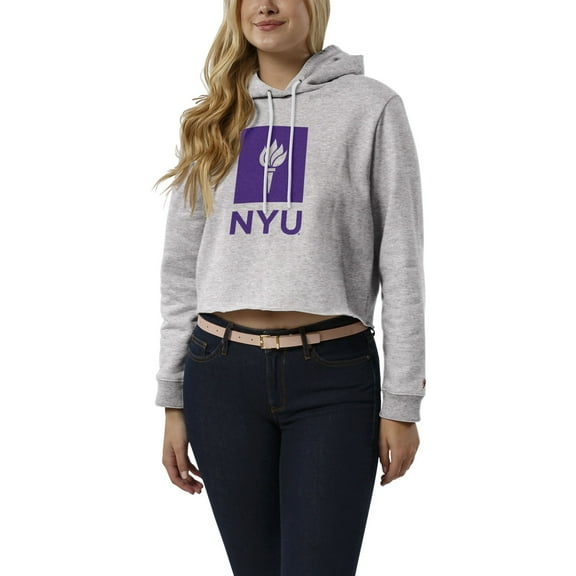 Women's League Collegiate Wear Heather Gray NYU Violets 1636 Cropped Pullover Hoodie