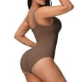 thumbnail image 4 of SWSMCLT Women's Full Body Shaper Shapewear Bodysuit Slim Thigh Slimmer Seamless Pad Padded Tummy Control Waist Trainer Tops Firm Compression Garment Coffee Large, 4 of 5