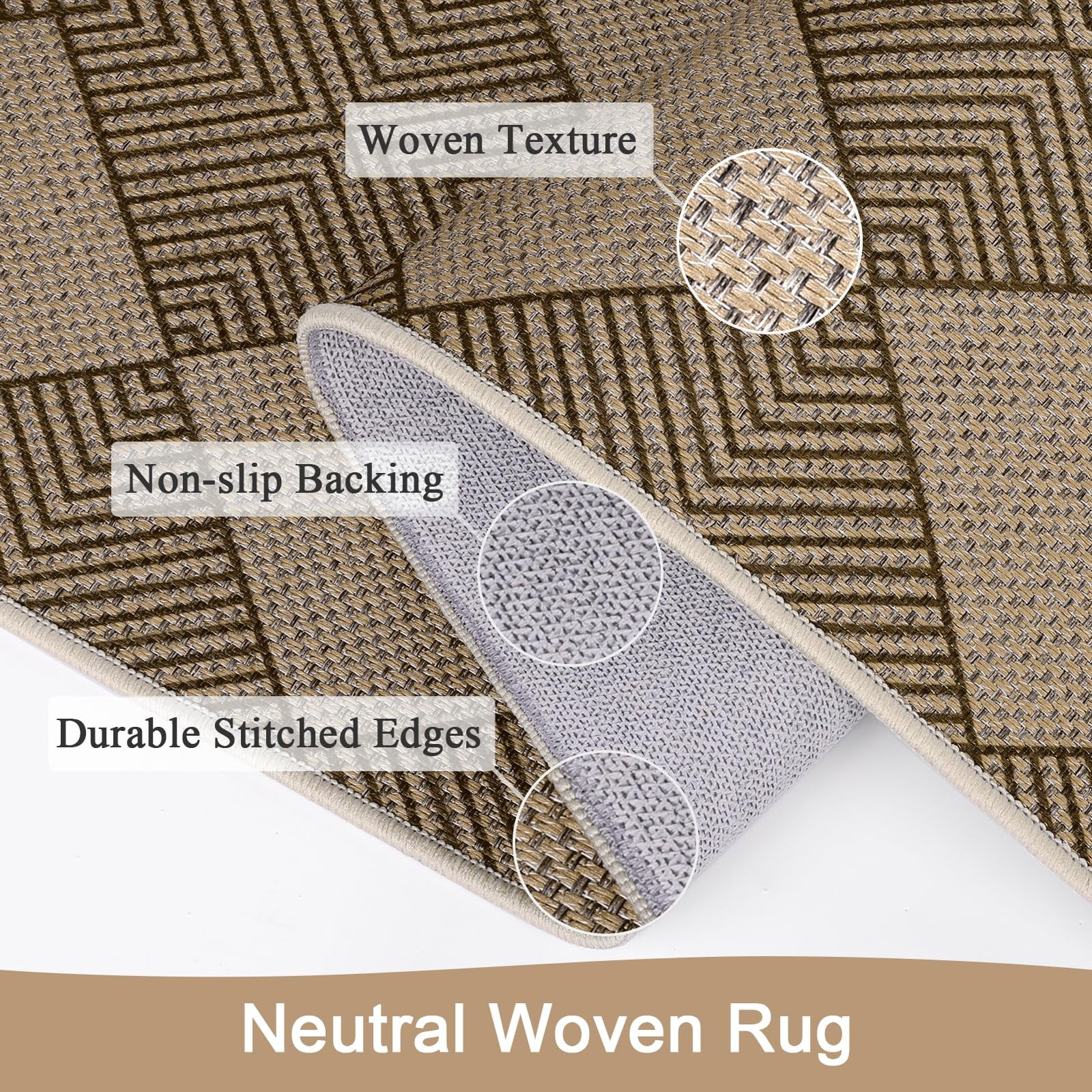 Findosom 3'x5' Jute Washable Runner Rug Non Slip Natural Woven Texture Floor Carpet Farmhouse Rug for Living Room,Bedroom,Kitchen,Entryway,Indoor,Patio Area Rug,Stain Resistant Rustic Rugs,Brown