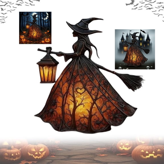 Halloween Witch Lamp, Gothic Stained Glass LED Witch Hat Night Light,Spooky Decorative Standing Night Light,Unique Halloween Party Lighting Decorations Indoor