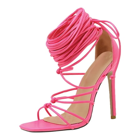 

Huanghuaa Ladies Lace Sandals Shoes Strap Up Toe Sexy High Squared Heels Womens Women s Sandals Womens Beach Sandals Size 6