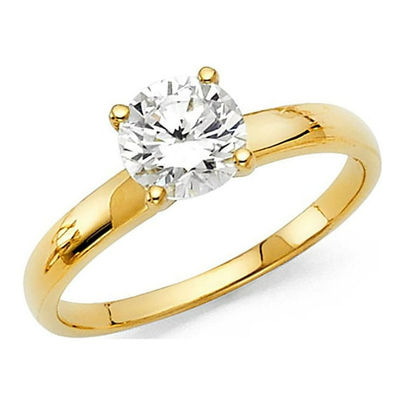 14k Yellow Gold Round Solitaire 1 ct CZ Domed Shank Engagement Ring
