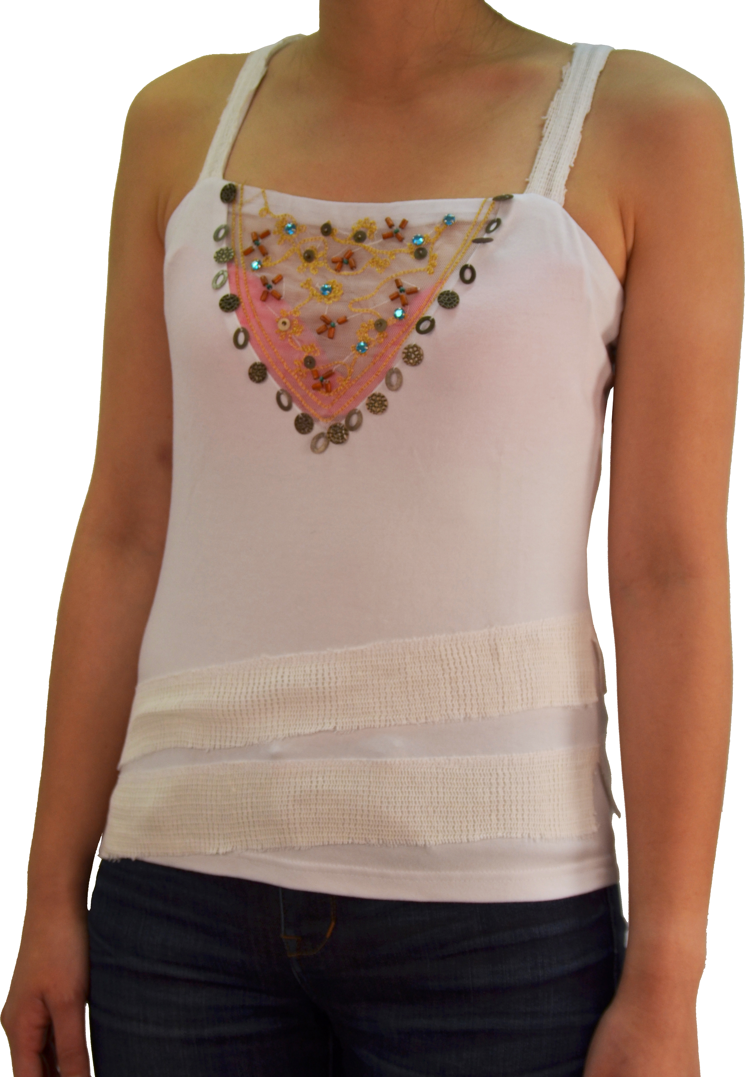 white sequin sleeveless top
