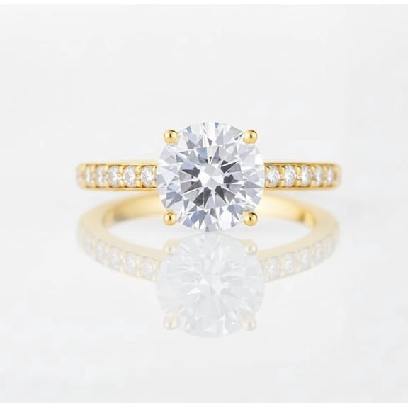 Jewelerix Round Cut 2 Ct Moissanite Solitaire Engagement Ring, White Gold Vermeil Band with Pave Stones, Wedding Promise Ring for Women