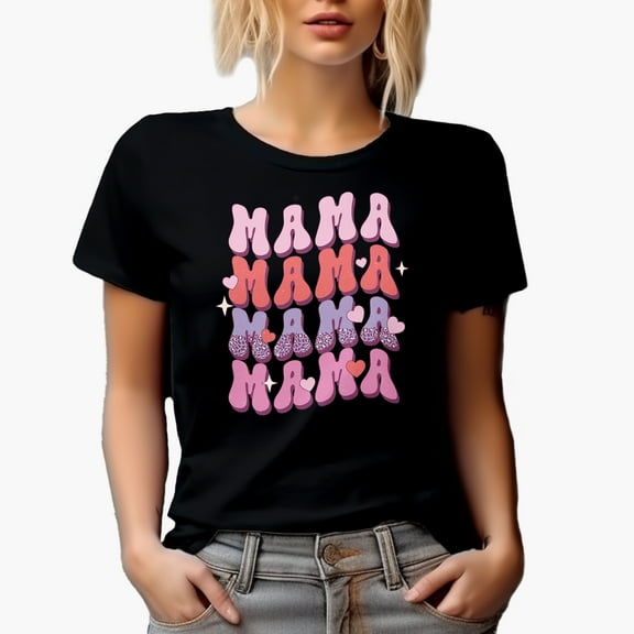 Distressed Retro Mama Groovy & Wavy Text Art, Mother's Day Gift, Black T-Shirt, Small
