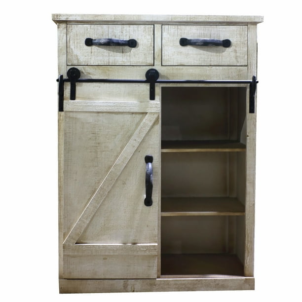 Veryke Rustic Country Style Wooden Cabinet Vintage Table Farmhouse Storage With 2 Drawers And Single Barn Door Classic Furniture For Home Living Room Buffet Entryway Bar White Com Veryke Rustic Country Style Wooden, Country Style Cabinets Sideboards