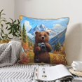 thumbnail image 4 of KLL Snowy Mountain Photography Bear Decorative Throw Pillow Covers Velvet Soft for Couch Sofa Bedroom Living Room Outdoor (No pillow core)- 18"x18", 4 of 5
