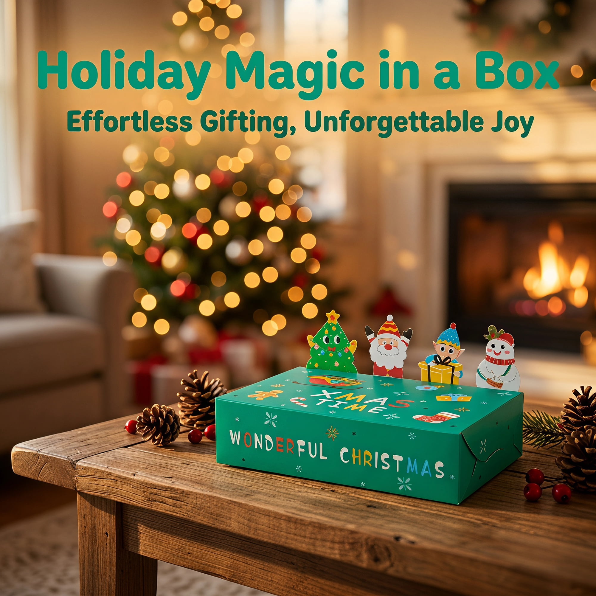 Unique Bargains Gift Box Featuring A Cartoon Christmas Pattern For Holiday Gifting Green