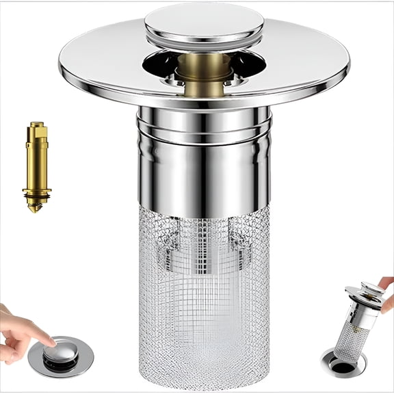 ACDANC Sink Stopper,Universal Pop Up Drain Plug with Stainless Steel Filter,2-In-1 Bathroom Sink Drain Hair Catcher for 1.1"-1.3" Drains Bathroom Sink Filter