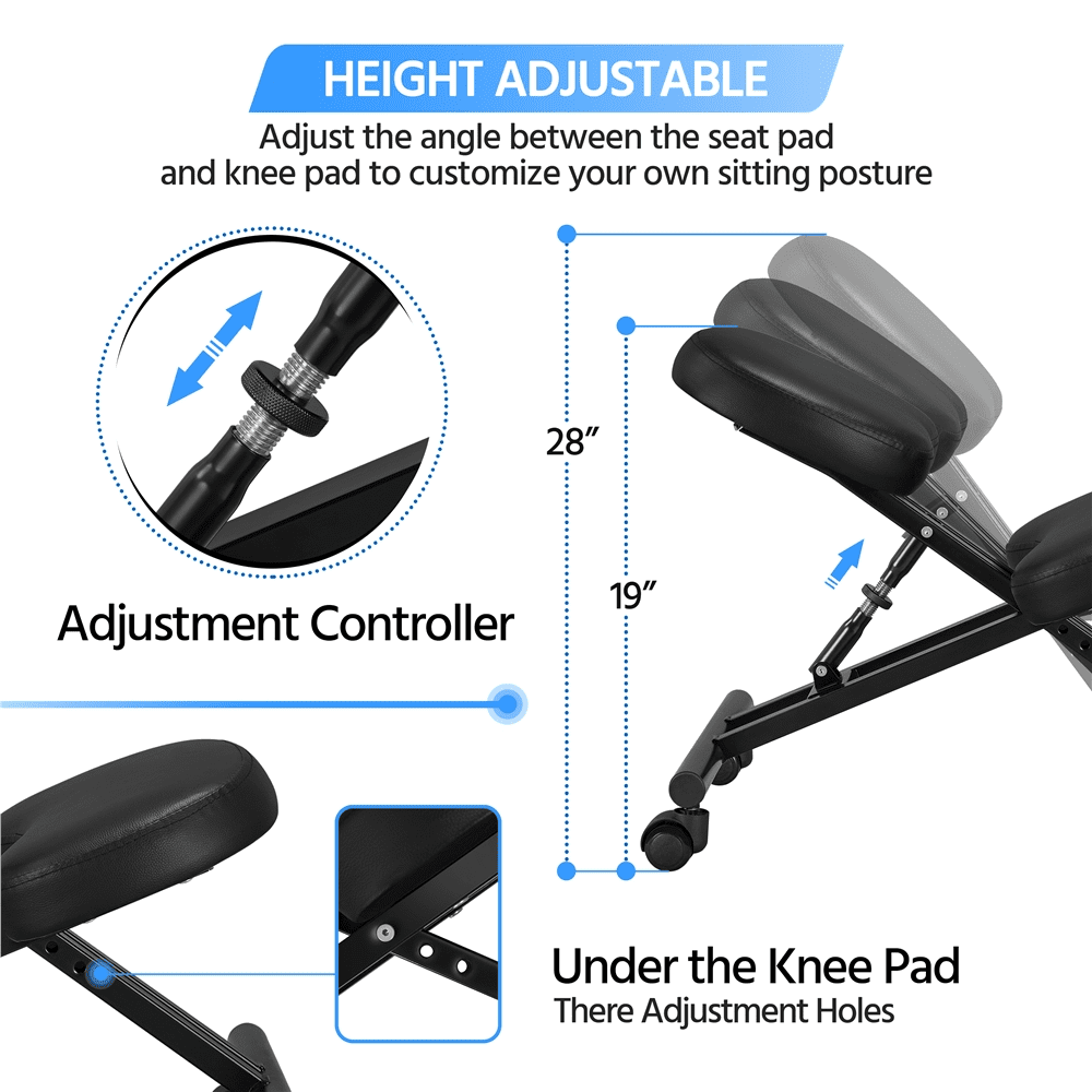 Alden Design Adjustable Ergonomic Kneeling Office Chair Posture Corrective Angled Seat, Black