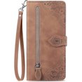thumbnail image 2 of Zipper Storage Design Wallet Case for Samsung Galaxy S23 Ultra, Skin Friendly Feel Leather Case with Magnetic Clasp and Muliti-Card Slots Holster for Galaxy S23 Ultra,SZY Brown, 2 of 9