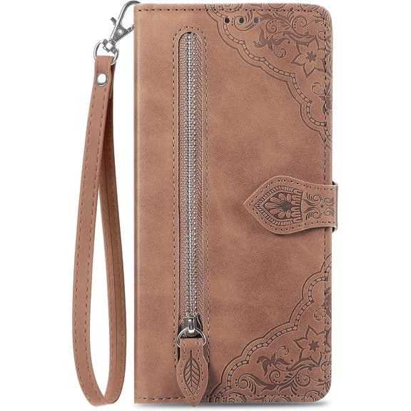 ZUKKASHAN Zip Wallet Case Compatible with Apple iPhone 13 Phone Case Wallet with Credit Card Holder Strap Stand Women Leather Flip Case Floral Folding Cover Shockproof