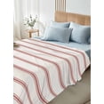 thumbnail image 4 of Red Striped Twim Size Flat Sheet, Wrinkleproof & Fadeproof Cooling Flat Bed Sheet Only, Rustic Red Stripe Modern Art Beige Breathable Soft Bedding Top Sheets 66 x 96 Inches, 4 of 8