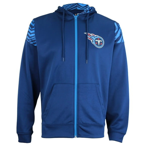 Zubaz Mens NFL Team color Full Zip Hoodie with Primary Logo and Zebra Print Details Tennessee Titans Large