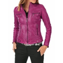 Women's Hot Pink Leather Jacket Pure Lambskin Biker Motorcycle Jacket