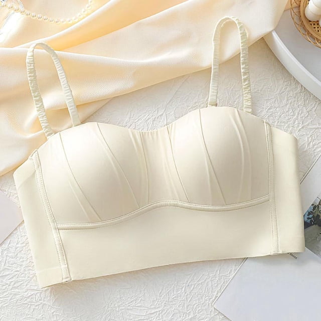 JGGSPWM Woman's Lingerie Small Breasts Gathered Top Support Back Comfort Bra Breathable Daily Bras Beige L