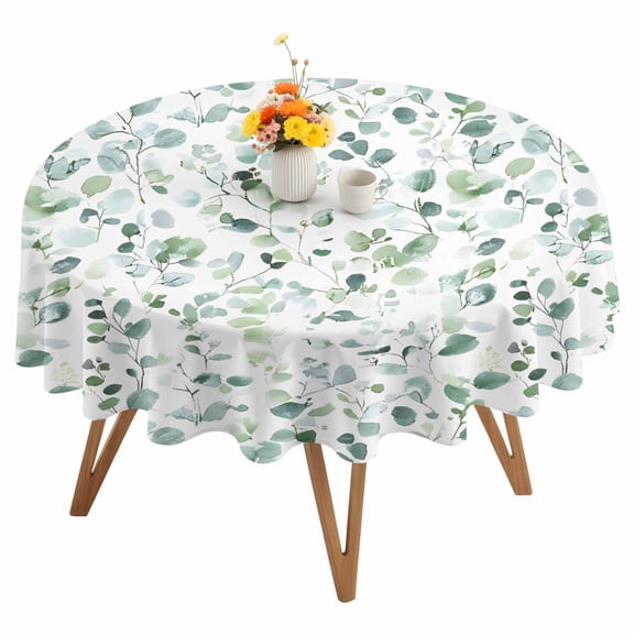Green Plant Round Tablecloth 54 inches Eucalyptus Leaf Watercolor Farm Waterproof Oil-Proof Table Cloth Round Table Cover for Holiday Party Picnic Dinner Decor Indoor and Outdoor Use