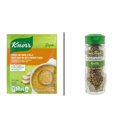Knorr Sopa Pasta Soup Mix Chicken Noodle & McCormick Organic Basil Leaves