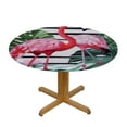 thumbnail image 3 of JEUXUS  Table Cloth Flamingo Round Tablecloth Birds Pink Flamingos Flower Green Palm Leaves in Black White Stripes Tablecloths for Round Tables Small Round Tablecloth Table Cover for Outdoor, 3 of 7