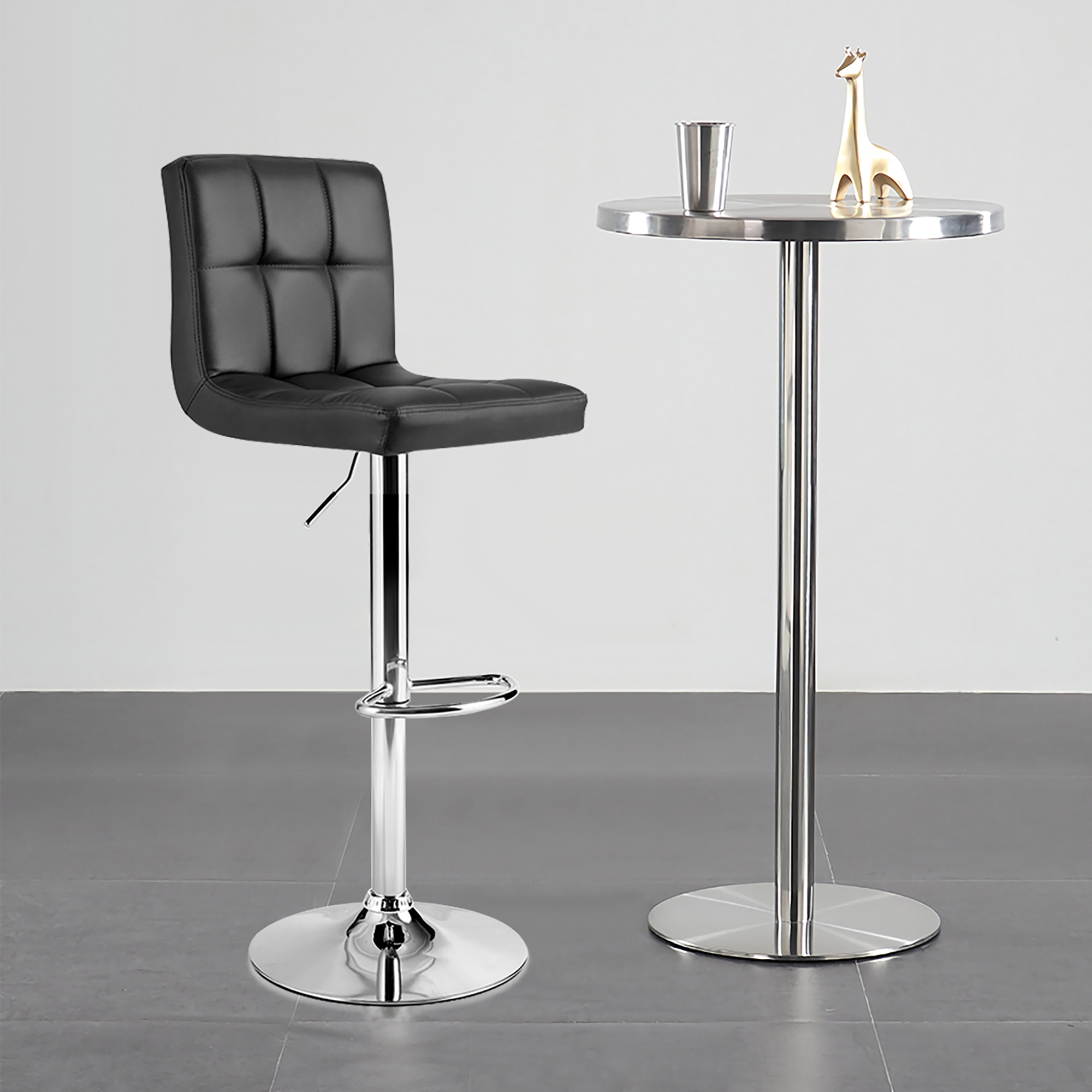 Costway Adjustable Swivel Bar Stool Counter Height Bar Chair PU Leather w/ Back Black
