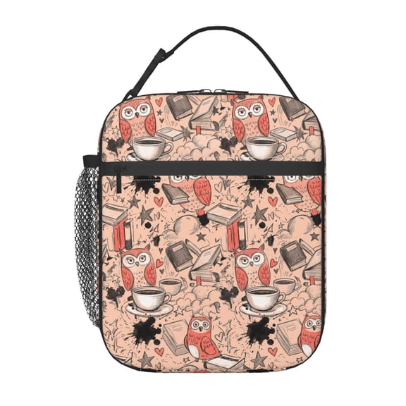 Owl Insulated Lunch Bag Reusable Leakproof Thermal Meal Prep Tote With Clip-on Buckle Handle Side Water Bottle Pocket For Work Office Picnic Travel
