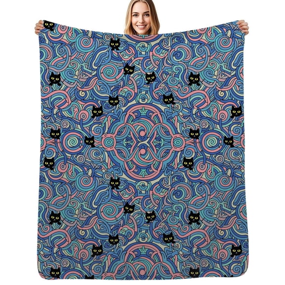 Cats Swirls Pattern Flannel Blanket Warm Soft Bedding Throws Winter Camping Chair Sofa Bed